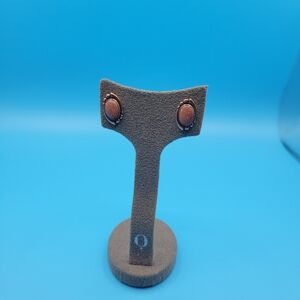 Vintage solid copper Sun-stone Oval Small Dainty Stud Pierced earrings